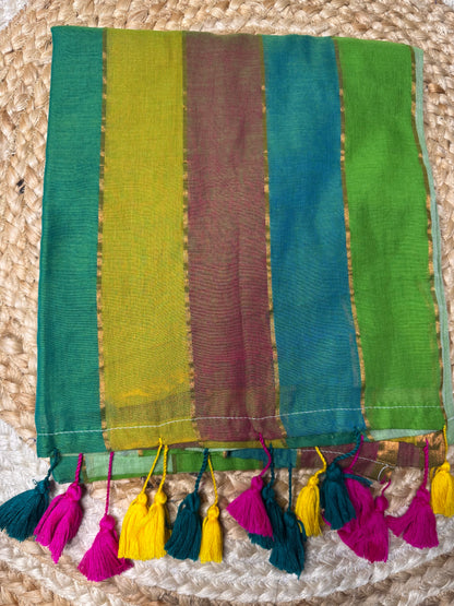 Green Striped Mul Cotton Saree
