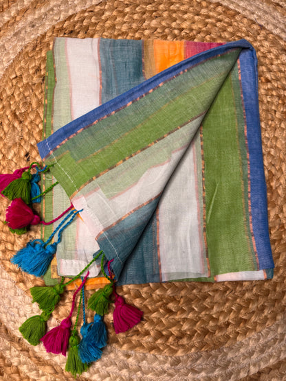 Pastel Striped Mul Cotton Saree