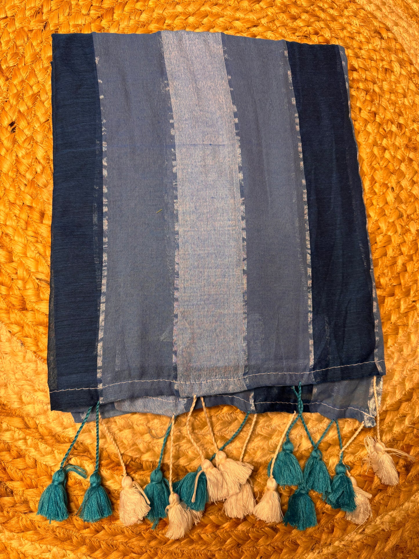 Blue Striped Mul Cotton Saree