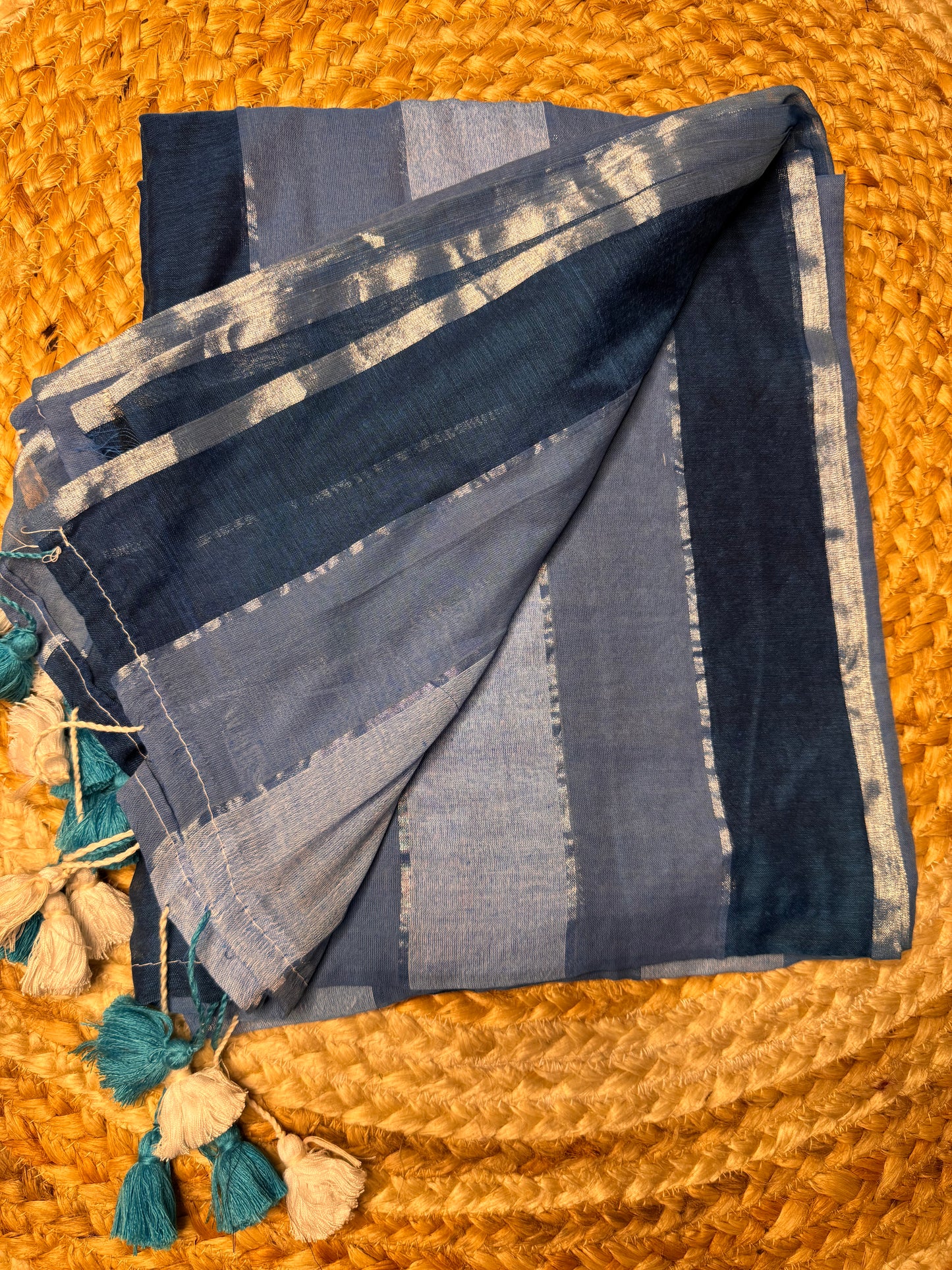 Blue Striped Mul Cotton Saree