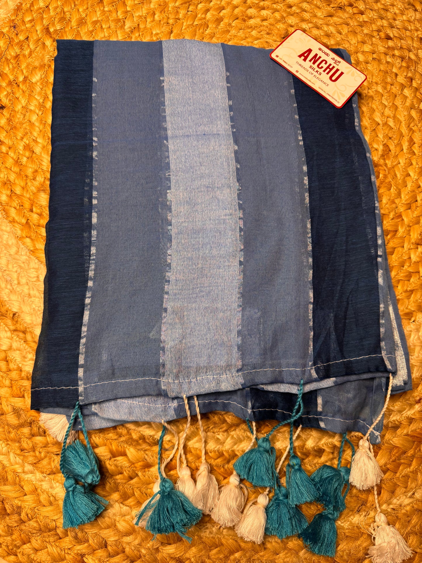 Blue Striped Mul Cotton Saree