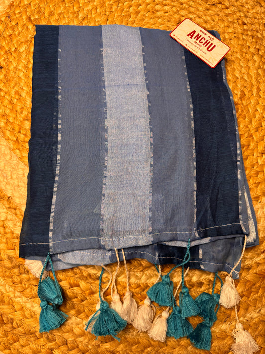 Blue Striped Mul Cotton Saree