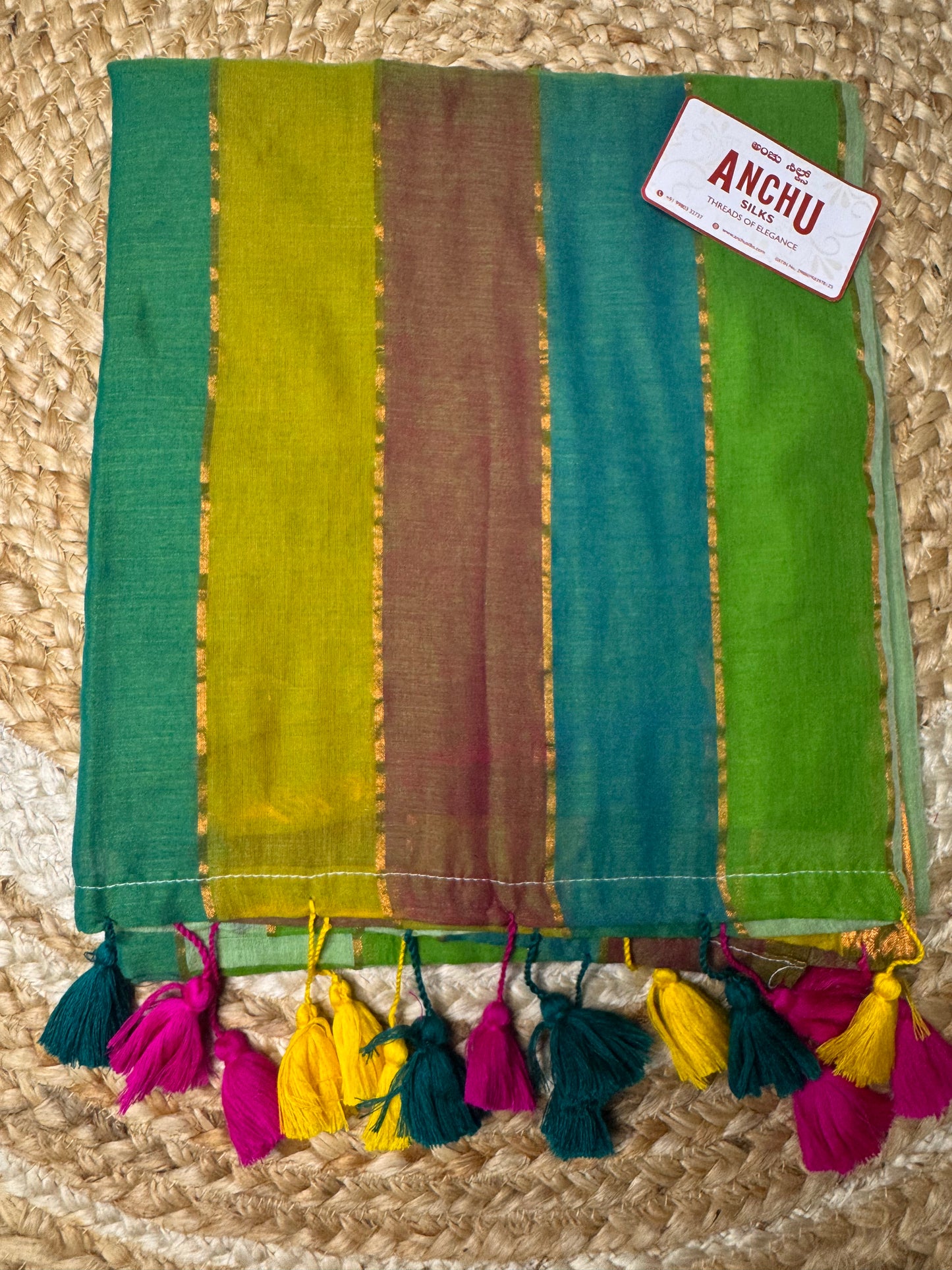 Green Striped Mul Cotton Saree