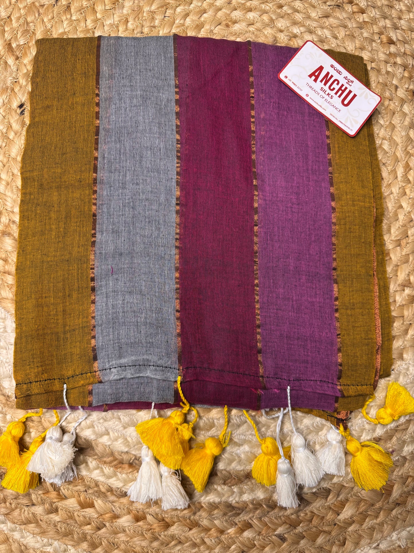 Brown with pink Striped Mul Cotton Saree