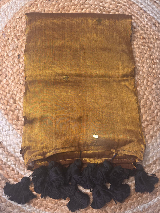 Gold Tissue Silk Saree with Big Tassels