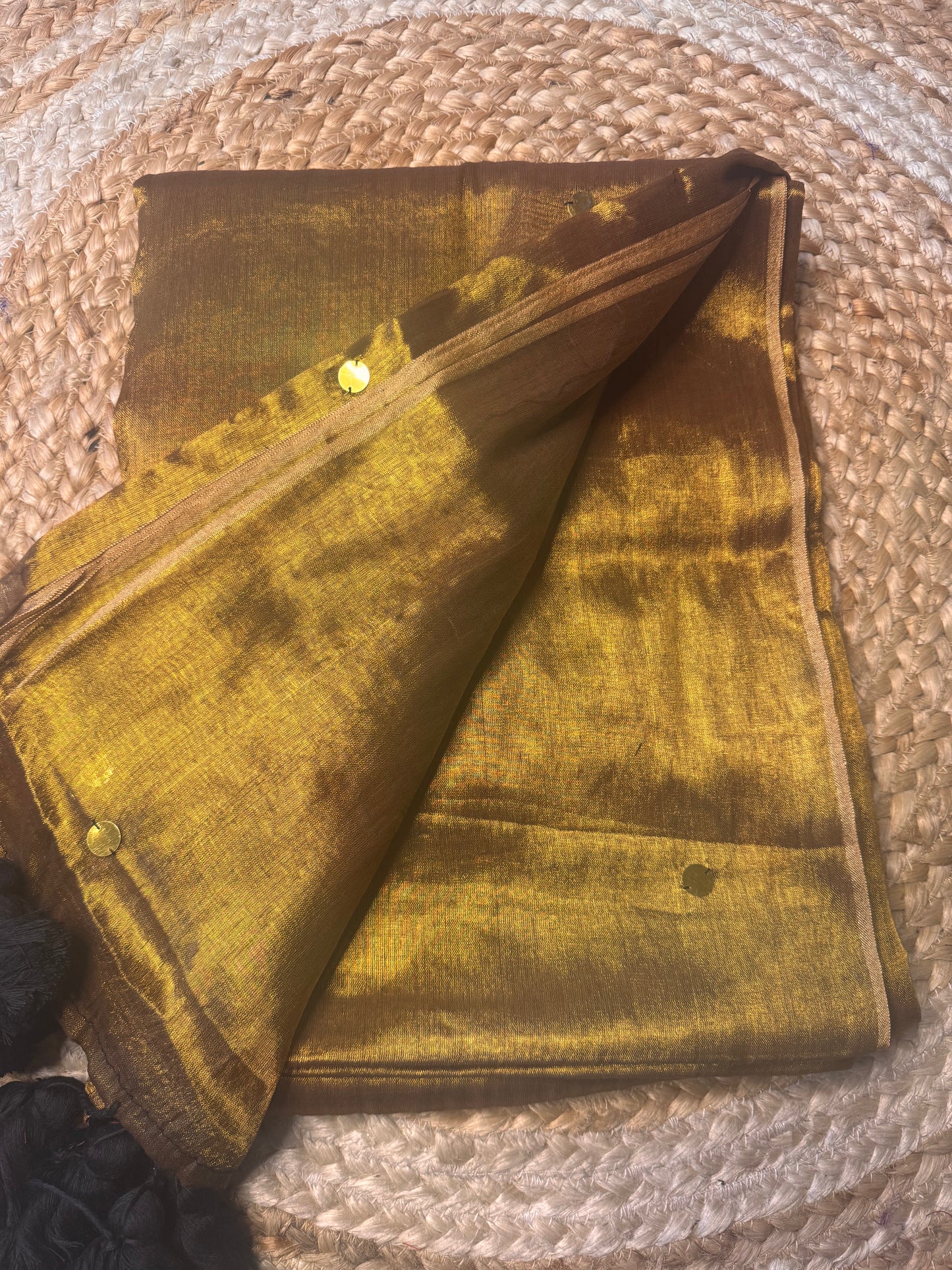 Gold Tissue Silk Saree with Big Tassels