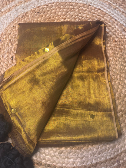 Gold Tissue Silk Saree with Big Tassels
