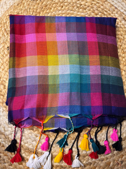 Blue Rainbow Mul Cotton Saree