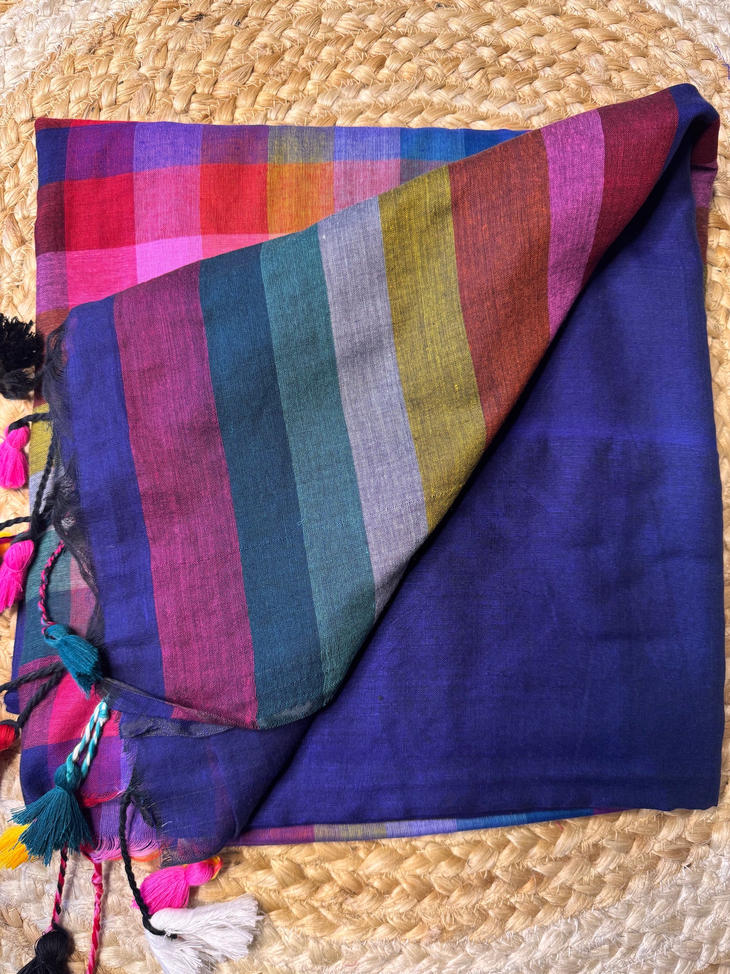 Blue Rainbow Mul Cotton Saree