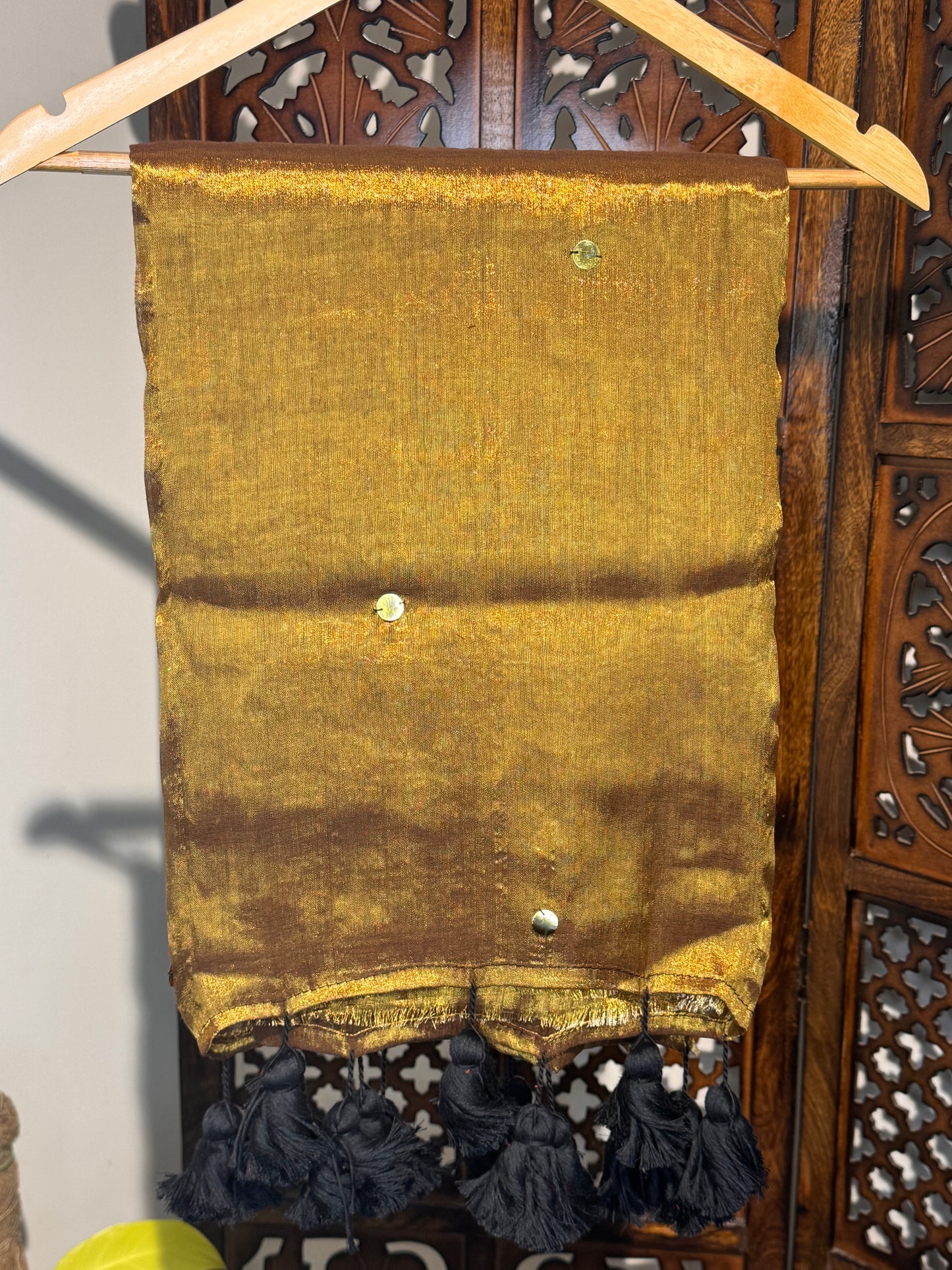 Gold Tissue Silk Saree with Big Tassels