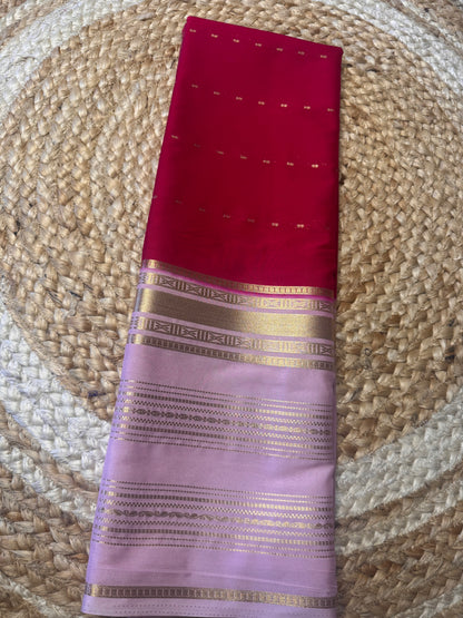 Rani Pink with Lines Bentex Semi Mysore Crepe Silk