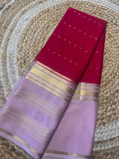 Rani Pink with Lines Bentex Semi Mysore Crepe Silk