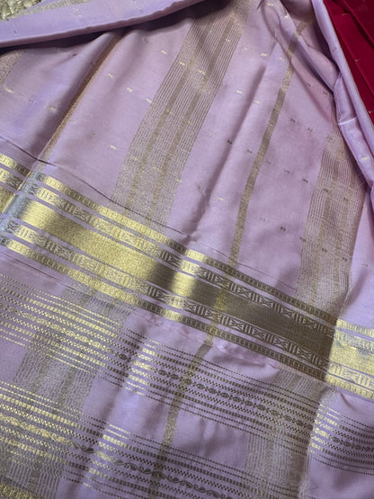 Rani Pink with Lines Bentex Semi Mysore Crepe Silk