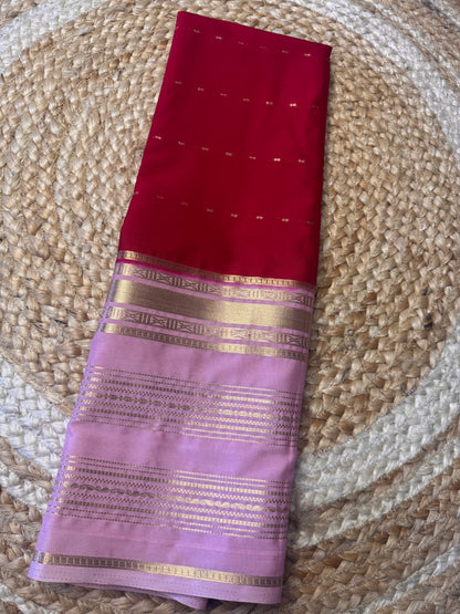 Red with Lines Bentex Semi Mysore Crepe Silk