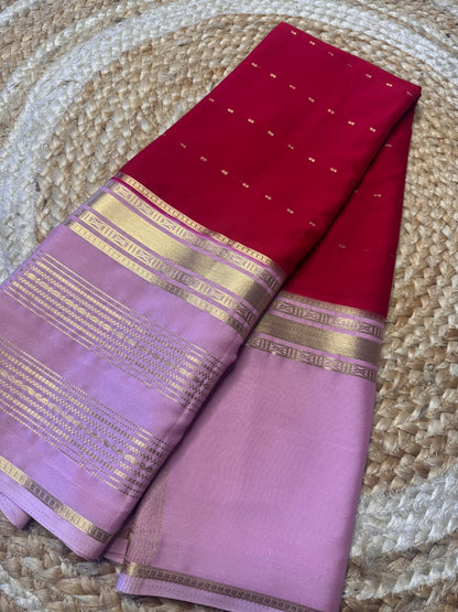 Red with Lines Bentex Semi Mysore Crepe Silk