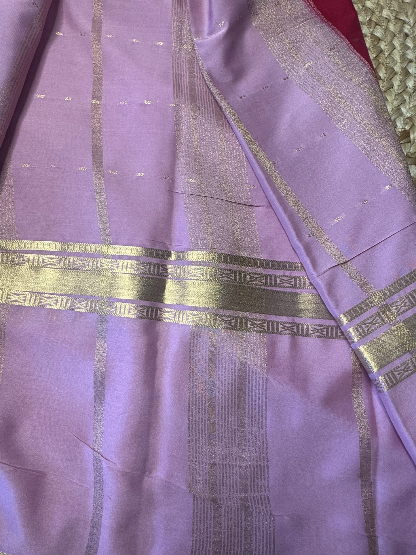 Red with Lines Bentex Semi Mysore Crepe Silk