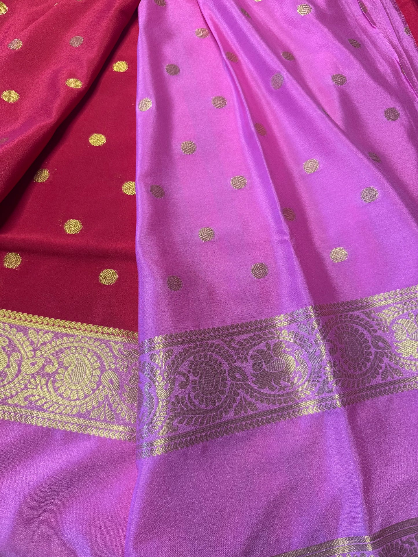 Red with Pink Rich Bentex Semi Mysore Crepe Silk