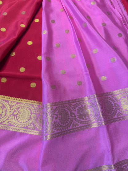 Red with Pink Rich Bentex Semi Mysore Crepe Silk