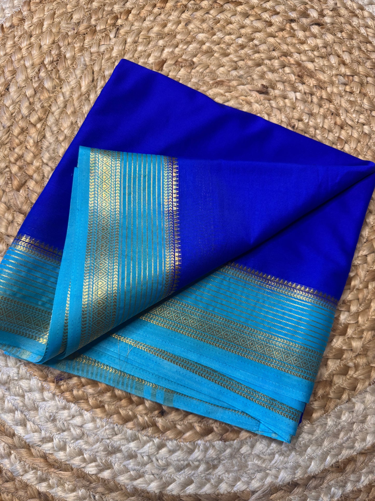 Royal Blue Lines Bentex Semi Mysore Crepe Silk