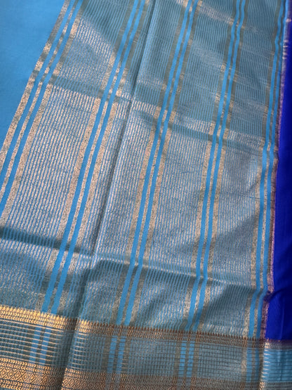 Royal Blue Lines Bentex Semi Mysore Crepe Silk