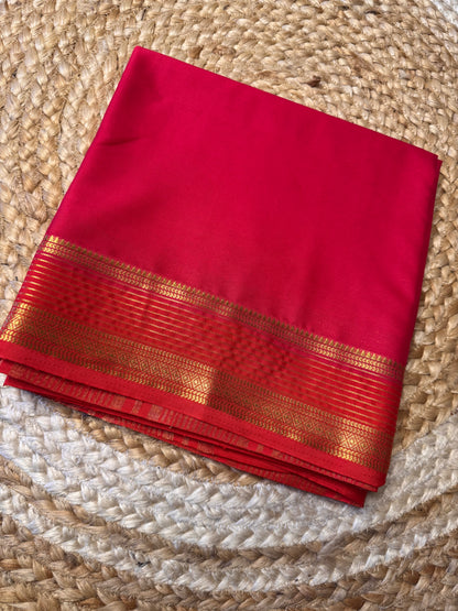 Red with Pink Lines Bentex Semi Mysore Crepe Silk