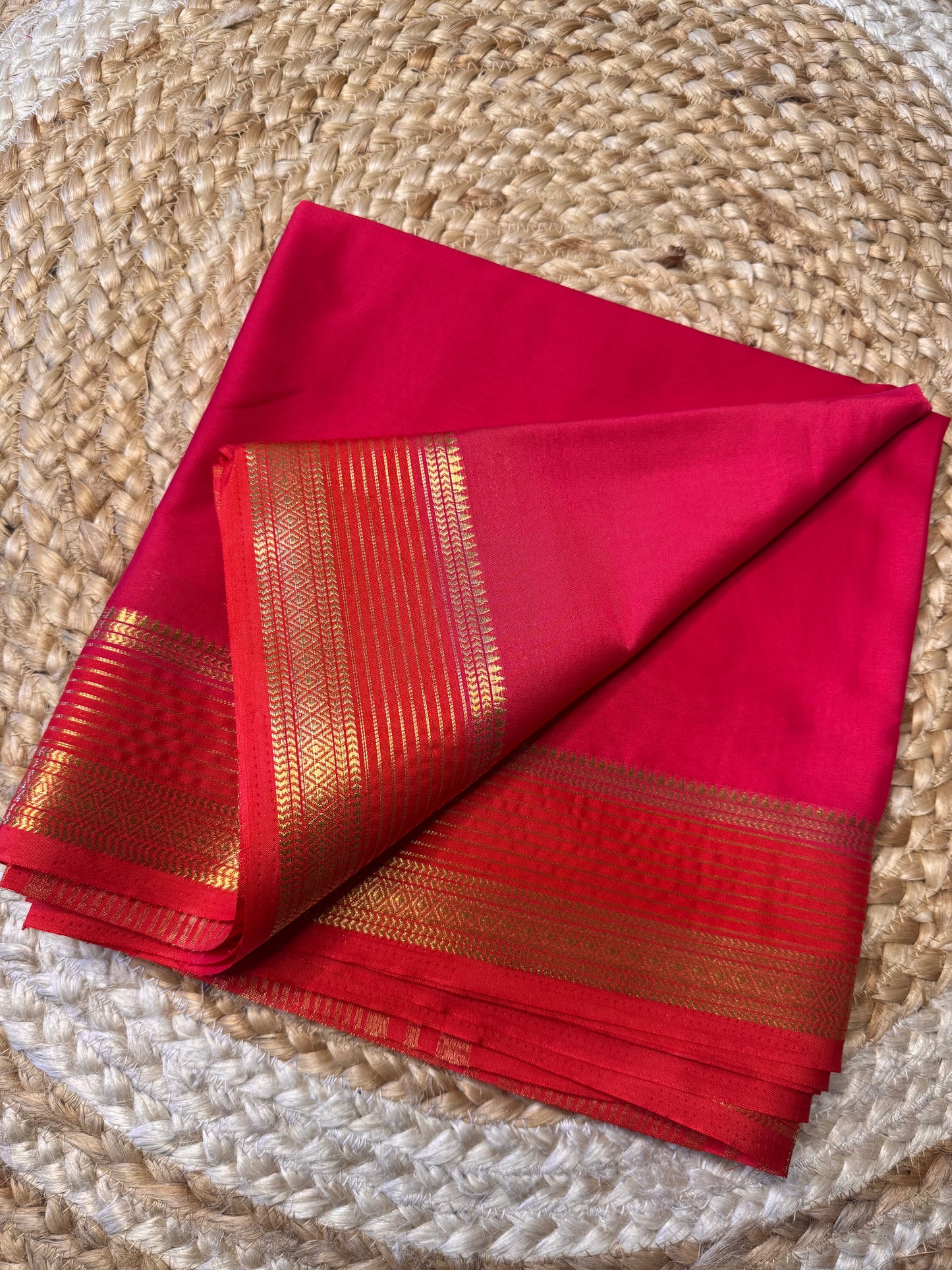 Red with Pink Lines Bentex Semi Mysore Crepe Silk