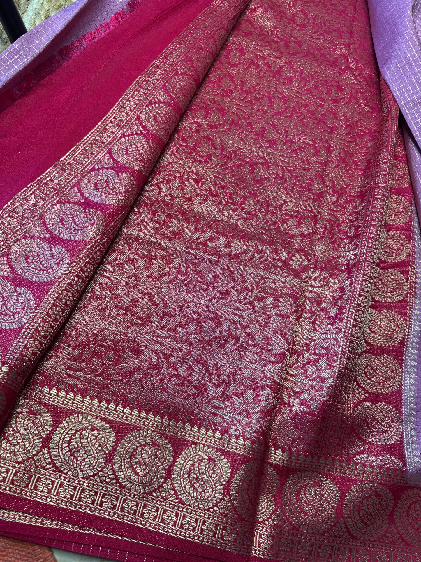 Lilac Pink Rich Checks Bentex Soft Silk