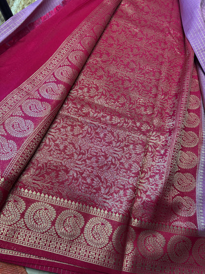 Lilac Pink Rich Checks Bentex Soft Silk