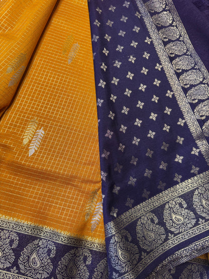 Yellow Rich Checks Bentex Soft Silk