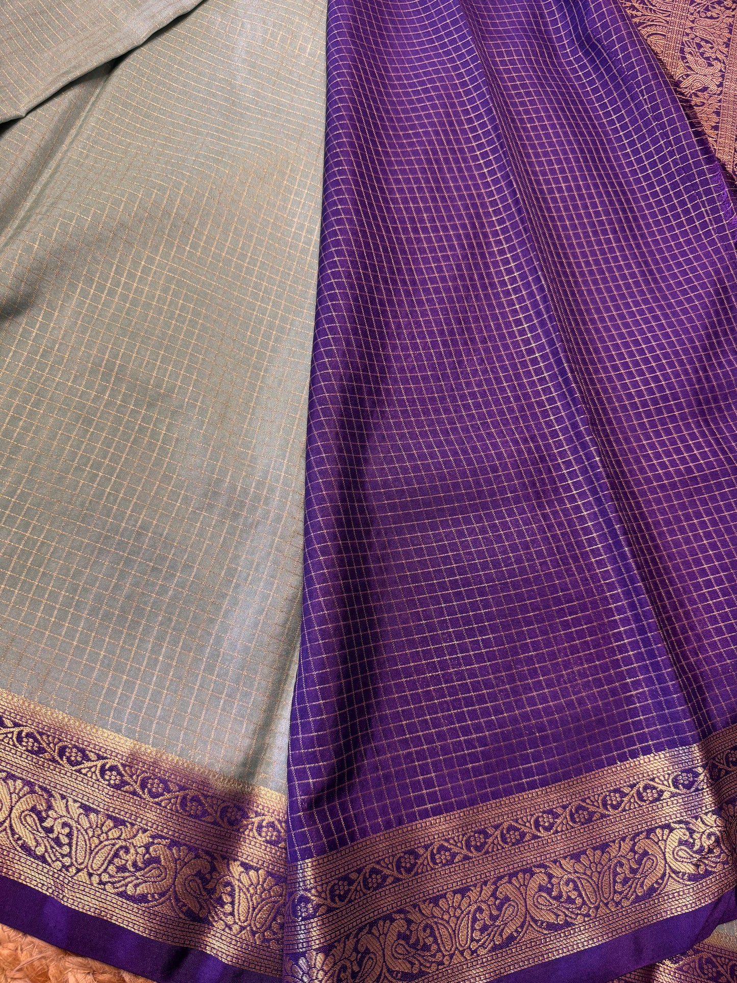 Teal Blue Rich Checks Bentex Soft Silk