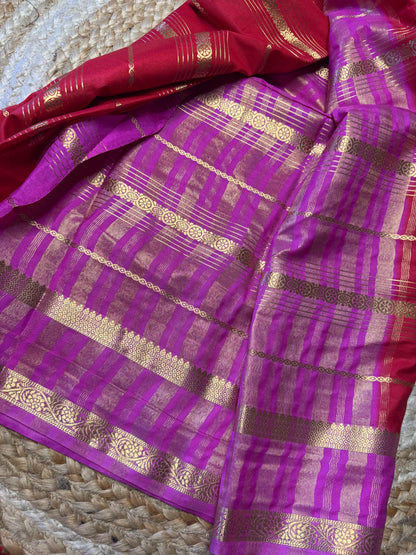 Red with Pink Bentex Semi Mysore Silk