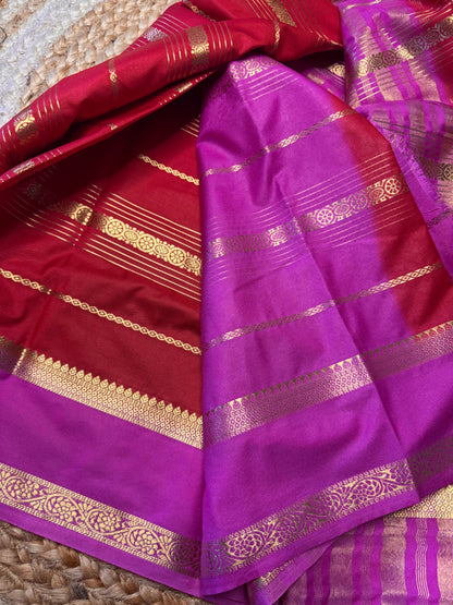 Red with Pink Bentex Semi Mysore Silk