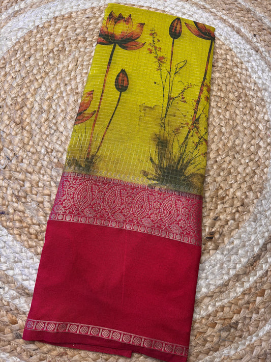 Green with Red DIGITAL PRINT Checks Bentex Soft Silk