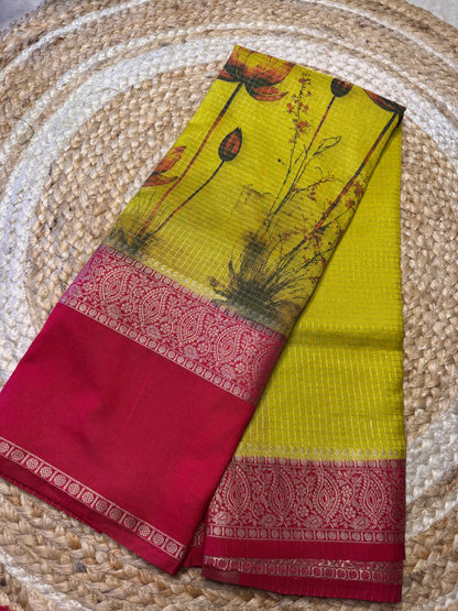 Green with Red DIGITAL PRINT Checks Bentex Soft Silk