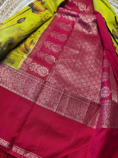 Green with Red DIGITAL PRINT Checks Bentex Soft Silk