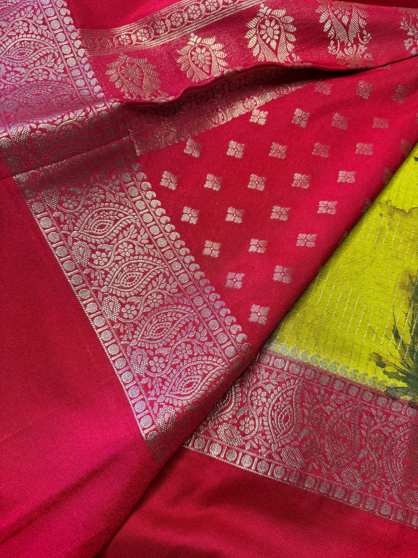 Green with Red DIGITAL PRINT Checks Bentex Soft Silk