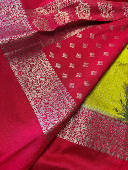 Green with Red DIGITAL PRINT Checks Bentex Soft Silk