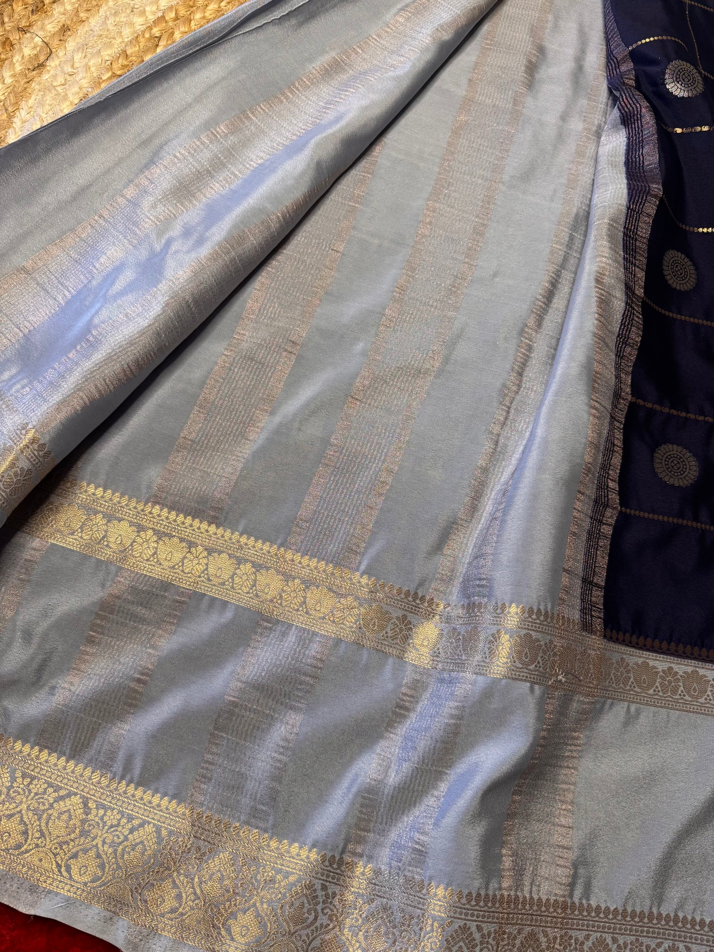 Navy Blue Semi Mysore Silk (Gold and Silver Zari)
