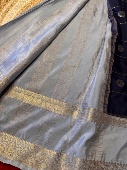 Navy Blue Semi Mysore Silk (Gold and Silver Zari)