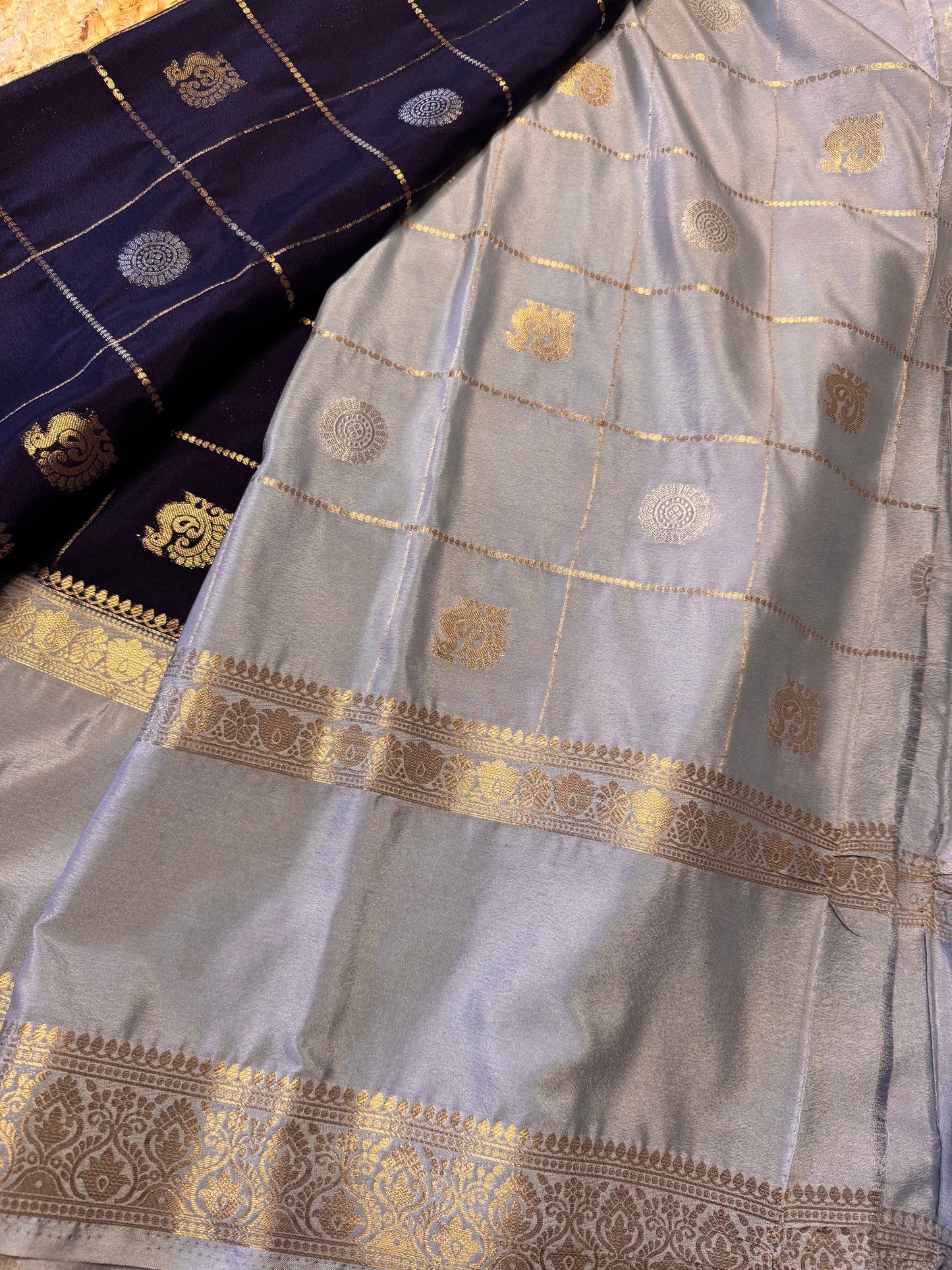 Navy Blue Semi Mysore Silk (Gold and Silver Zari)