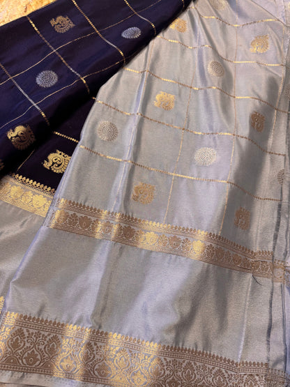 Navy Blue Semi Mysore Silk (Gold and Silver Zari)