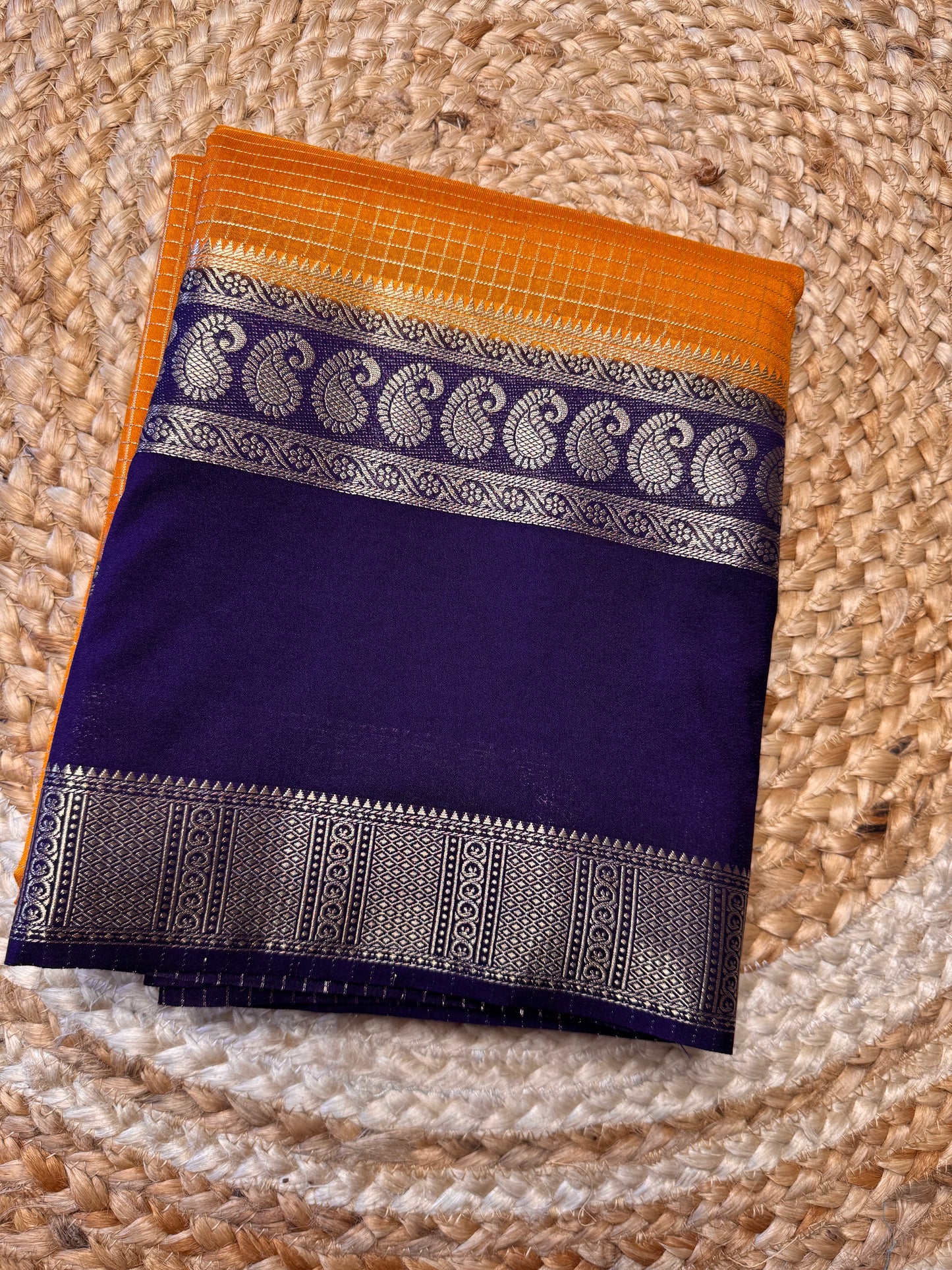 Yellow with blue Checks Bentex Soft Silk