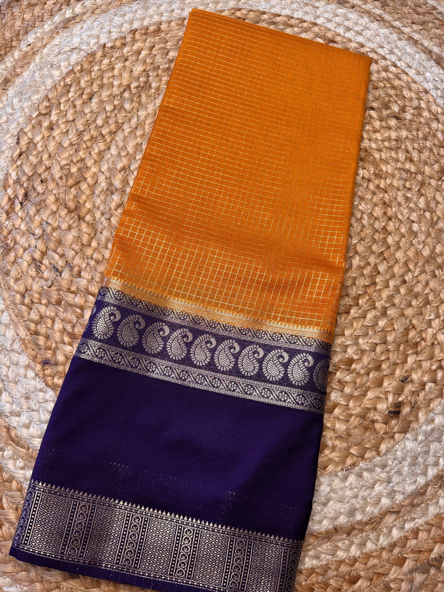 Yellow with blue Checks Bentex Soft Silk