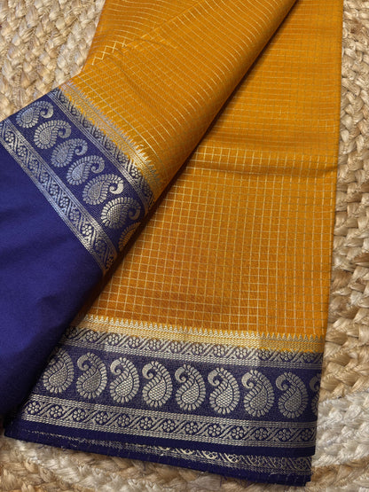 Yellow with blue Checks Bentex Soft Silk