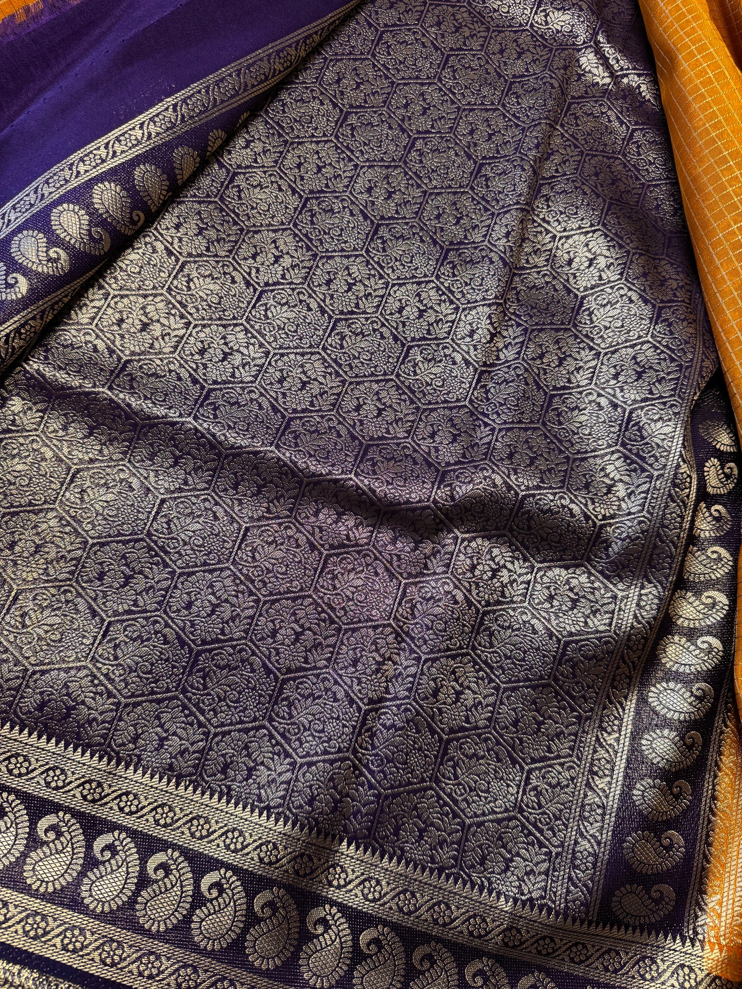 Yellow with blue Checks Bentex Soft Silk