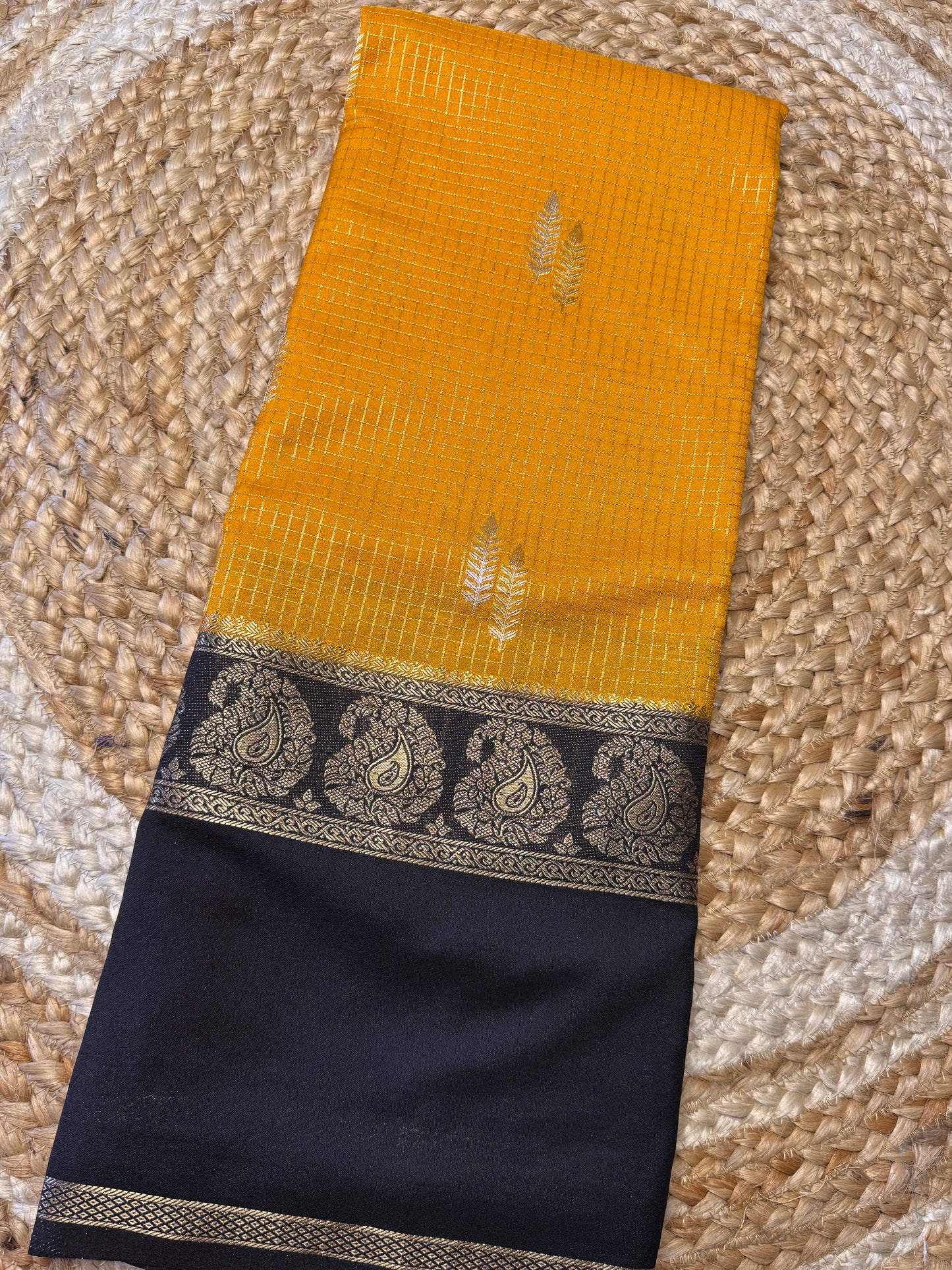 Yellow with black Checks Bentex Soft Silk