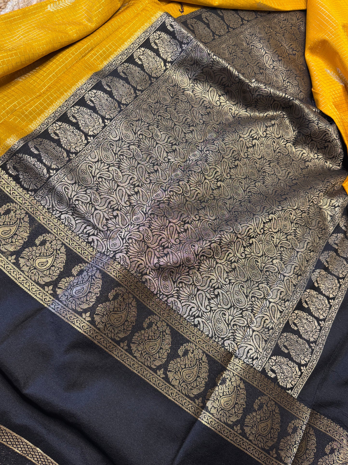 Yellow with black Checks Bentex Soft Silk