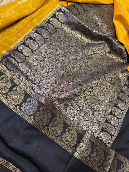 Yellow with black Checks Bentex Soft Silk