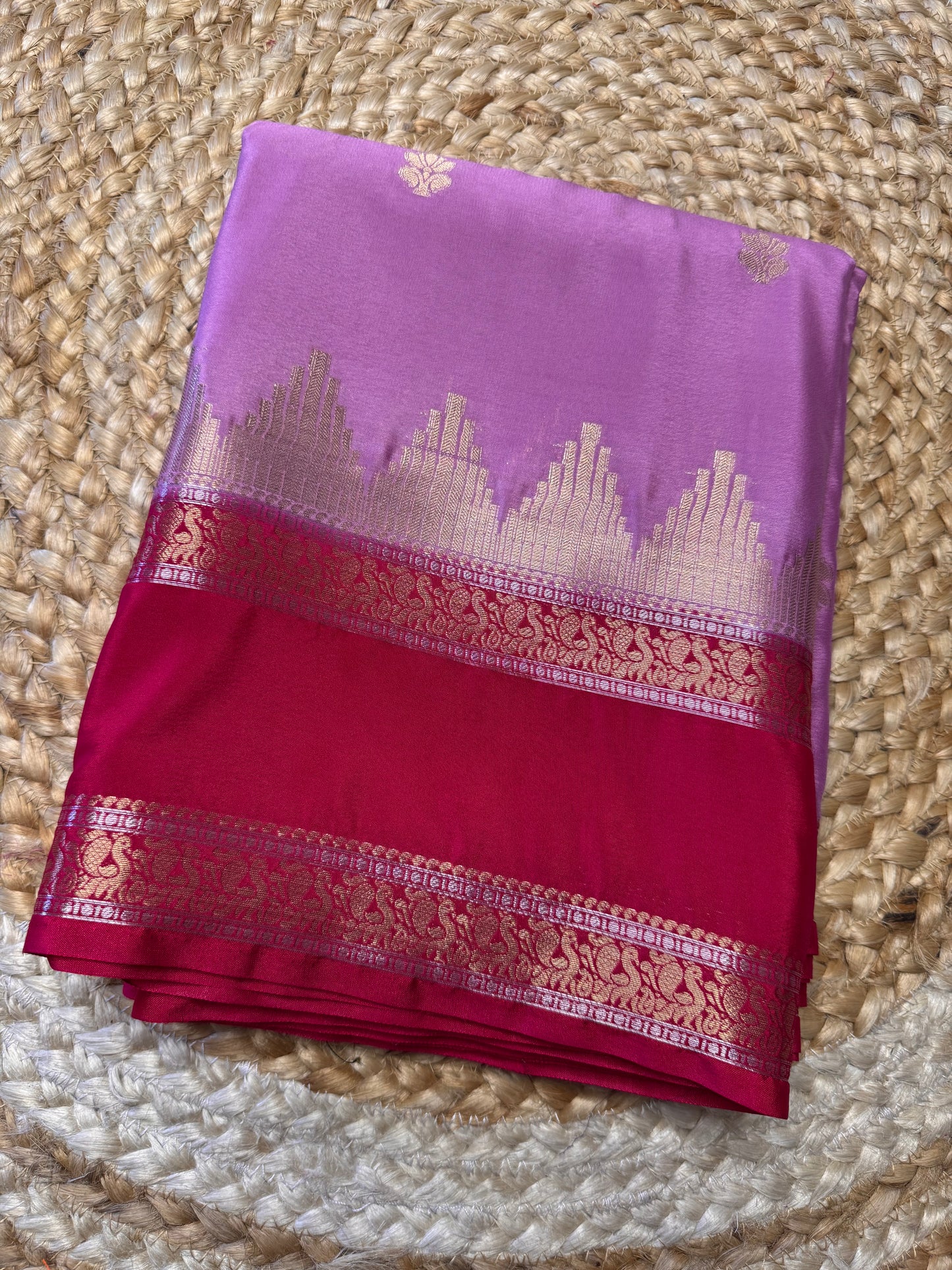 Pink Semi Mysore Silk (Gold and Silver Zari)
