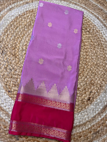 Pink Semi Mysore Silk (Gold and Silver Zari)